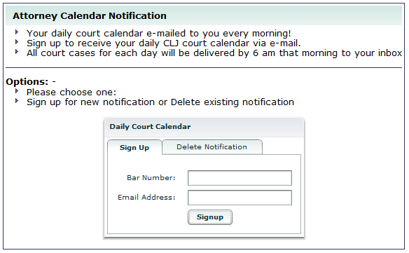 Signup For Attorney Calendar Notification