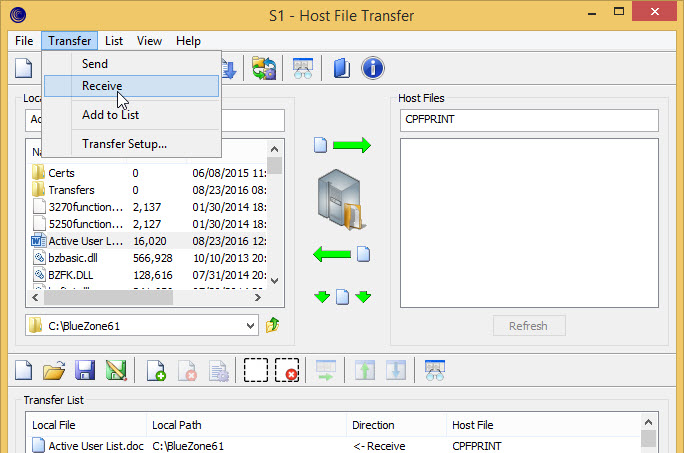 File Transfer Window - Start the Transfer