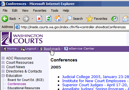 Bookmark a page on Inside Courts