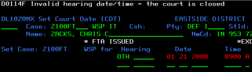 Invalid Hearing Date Message on CCD Screen