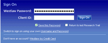 Westlaw Sign On Screen