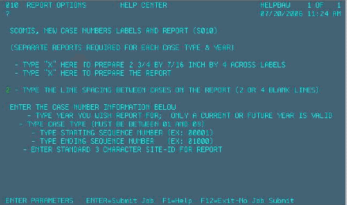 Report Options screen