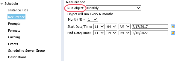 Recurrence menu