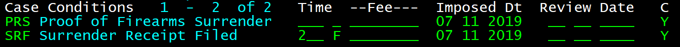 PRS and SRF Case Condition Codes