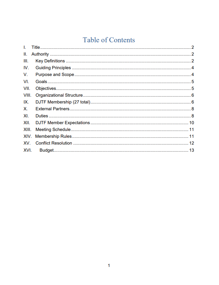 Preview of the DJTF Charter document