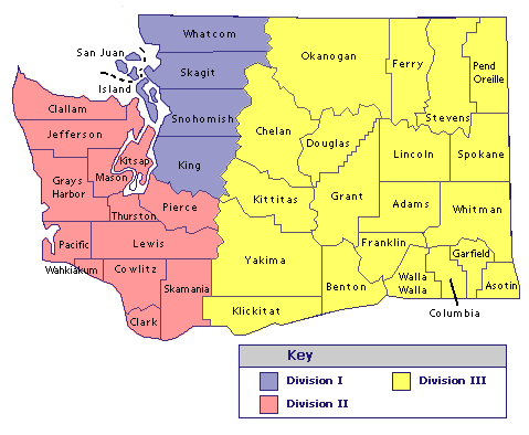 Court of Appeals Divisions of Washington Map