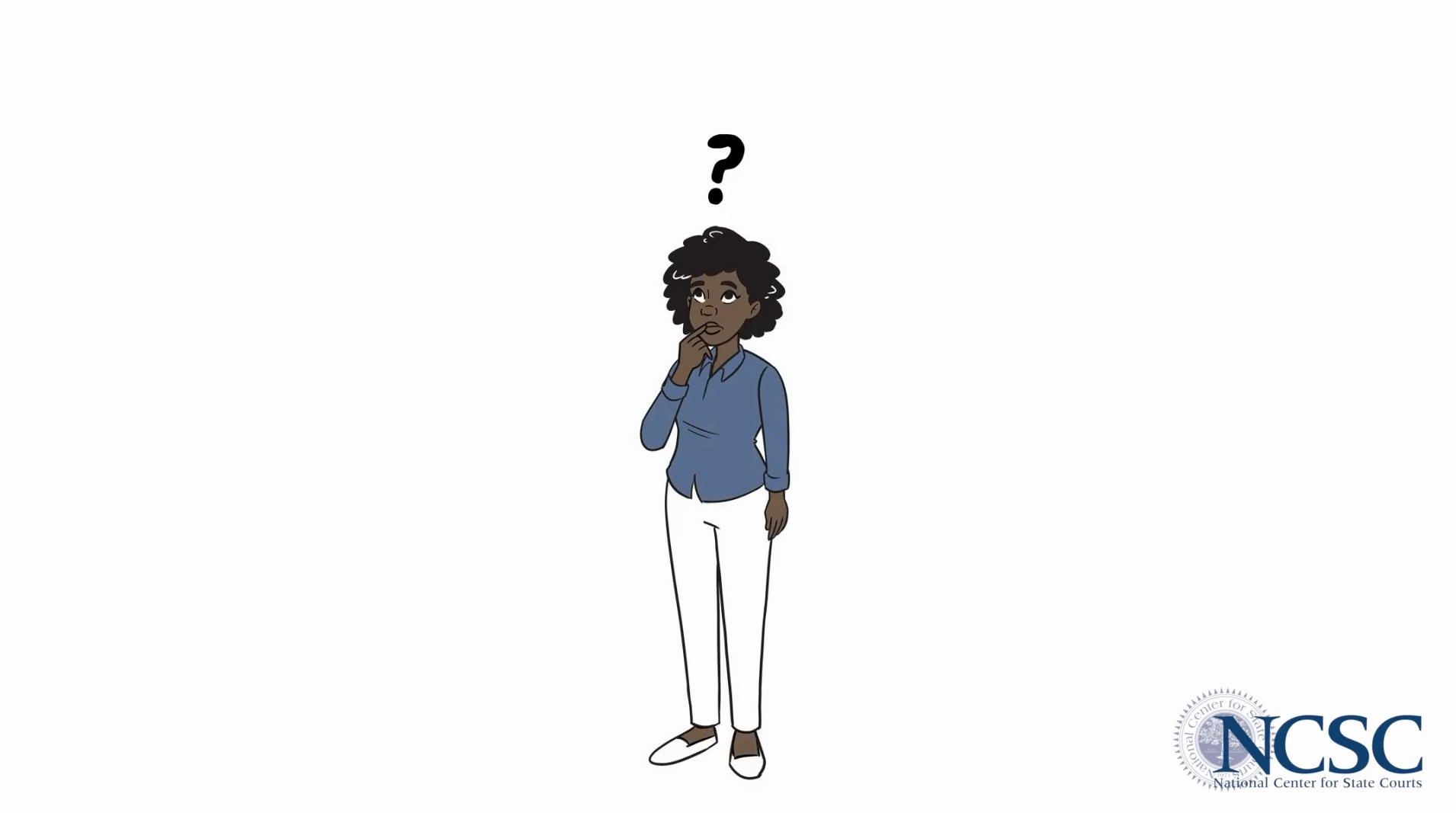 Illustrated person standing with question mark above their head